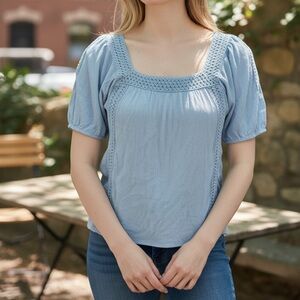 Farmers Market Women's Top Size Small Cottagecore Baby Blue Blouse